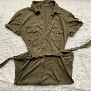Army Green Low Cut, Button Up Dress